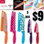 Kitchen Knife Set, 10 Piece with Nonstick Colored Coating, Sharp Stainless Steel Kitchen Knife Set