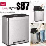 Kitchen Trash Can, 16 Gallons (2 x 8 Gallons) Dual Compartment Garbage Can, 60L Pedal Recycling Bin