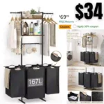 Laundry Basket 3 Section, Laundry Room Organization and Storage, Laundry Hamper with Shelf Wall Mount, Hampers for Laundry