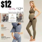 Maacie Maternity Leggings Over The Belly Seamless Yoga Pants Pregnancy Buttery Soft Workout Activewear with Pockets