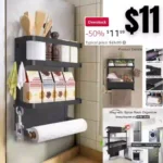 Magnetic Fridge Organizer, Magnetic Spice Rack for Refrigerator in Kitchen, Strong Magnetic Shelf with Paper Towel Holder