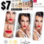 Makeup Mirror with 3 Color Lights, Tri-Fold Vanity Mirror with 3X 7X Magnifying, Portable Travel Light Up Mirror