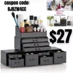 Makeup Organizer 4 Pieces, Acrylic Makeup Storage Box with 9 Drawers for Lipstick Jewelry and Makeup Brushes