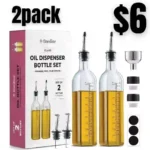 Oil and Vinegar Dispenser – Funnel For Easy Refill – Oil Dispenser Bottle For Kitchen With 4 Pouring Spouts and Labels – Glass Oil Bottle Set
