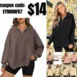 Oversized Sweaters for Women 2023 Fall Zipper Collared Drop Shoulder Tunic Pullover Split Hem Knit Sweater Top