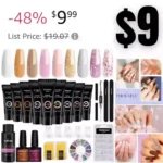 Phoenixy Poly Nail Gel Kit 9 Colors Extension Gel Nail Kit Base Top Coat Gel Nail Extension Set for Starter DIY Home Nail Gift Kit