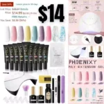 Phoenixy Poly Nail Gel Kit, 9 Colors Extension Gel Nail Starter Kit with U V LED Nail Light Gel Nail Extension Set