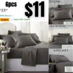 Queen Sheet Set – 6 Piece Set Including 4 Pillowcases – Deep Pockets – Breathable, Soft Bed Sheets – Wrinkle Free – Machine Washable – Gray Sheets for Queen Size Bed