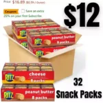 RITZ Peanut Butter Sandwich Cracker Snacks and Cheese Sandwich Crackers, Snack Crackers Variety Pack, Christmas Crackers, 32 Snack Packs