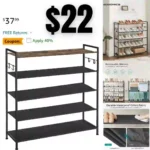 Shoe Rack, 5 Tier Shoe Storage Organizer, Large Shoe Rack Shelf for Closet Entryway, Sturdy Shoe Stand for 20-25 Pairs with 4 Hooks, Adjustable Feet