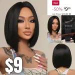 Short Straight Bob WIG Lace Front Synthetic Shoulder Length Middle Part mix Highlight Wig for Women Daliy Party