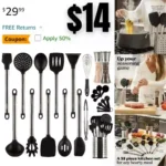 Silicone Kitchen Utensils Set with Holder Silicone Cooking Utensils Set for Nonstick Cookware