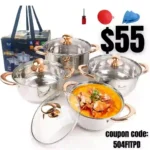 Silver Pots and Pans Set with lids-8 Piece Luxe Silver 304 Stainless Steel Cookware