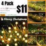 Solar Garden Lights for Outside 4 Pack – New Upgraded Outdoor Solar Firefly Lights, 8 Modes Remote Control & Waterproof