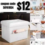 Storage Ottoman Folding Footstool with Side Pocket Leather Storage Foot Rest Stool Thick Sponge Padded Seat Ottoman Stool