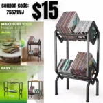 Storage Rack 2 Tier, Record Holder 75-100 LP Storage Shelf Display Stand with Dividers, Record Storage Display Rack Black Metal for Albums