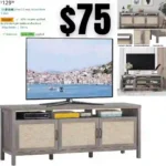 Tangkula Farmhouse Rattan TV Stand, 62 Modern Boho Entertainment Center for TVs up to 6570 Inches