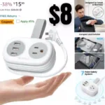 Travel Power Strip with USB Ports, 3 ft Extension Cord with Multiple Outlets, 2 AC Outlets 3 USB Ports