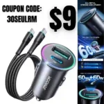 USB C Car Charger 60W PD&QC3.0 Super Fast Car Charger Adapter JOYROOM Dual Port Car Phone Charger with 3.3ft 60W USB C Cable