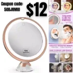 Upgraded 10x Magnifying Lighted Makeup Mirror with Touch Control, Powerful Locking Suction Cup, and 360 Degree Rotating Arm