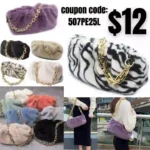 Women Faux Fur Cross body Shoulder Bag Cloud Shape Dumpling Bag Chain Clutch