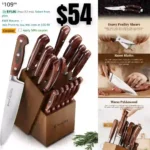 15-pcs Emojoy Kitchen Knife Set with Block, Premium Kitchen Knives with Heavy Poultry Shears, Sharpener and 6pcs Serrated Steak Knives