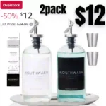 2 Clear Glass Bottles With Stainless Steel Pourers, 2 Stainless Steel Shots, Stainless Steel Tray and 8 Modern Labels