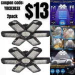 2 Pack LED Garage Lights, 120W 12000LM 6500K Deformable LED Garage Ceiling Light