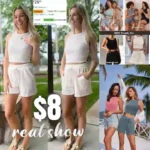 2 Piece Outfits Sleeveless Pajama Set Crop Top Short Set Lounge Set Tracksuits with Pocket