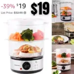 2 Tier Electric Food Steamer for Cooking Vegetables, Stainless Steel Base, Stackable and Dishwasher Safe Baskets