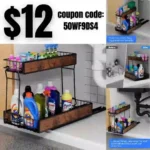 2-Tier Under Sink Slide Out Organizer, Pull Out Cabinet Storage Shelf with Sliding Storage Wire Basket Drawer for Bathroom Kitchen