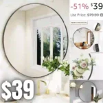 24 Inch Round Mirror, Black Metal Frame Circle Mirror, Wall Mirror for Entryway, Bathroom, Vanity