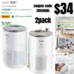2pack Air Purifiers for Bedroom Home, HEPA Filter Cleaner with Fragrance Sponge for Better Sleep, Filters Smoke