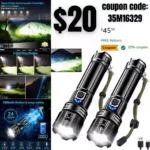 2pack Rechargeable Flashlight 900000 High Lumens, Powerful LED Flashlight XHP70.2 with 5 Modes & Zoomable & IPX7 Waterproof, Tactical Flashlight for Camping