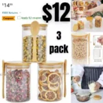 3 Pack Glass Containers Jars with Bamboo Airtight Lid and Spoon