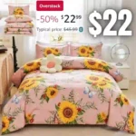 3-Piece Blush Sunflower Comforter Set King Butterfly Pink Bedding Set King Size Women Girl Farmhouse Yellow Floral Bed Set