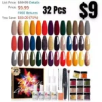 32 Pcs Dip Powder Nail Kit Starter, 20 Colors Fall Red Brown Acrylic Dipping Powder System Essential Liquid Set with Base