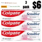 3pack Colgate Whitening Toothpaste for Sensitive Teeth, Enamel Repair and Cavity Protection, Fresh Mint Gel