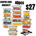 40 Pcs Food Storage Containers Set with Snap Lids