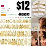 46 Pairs Gold Hoop Earrings Set for Women Girls, Fashion Hypoallergenic Chunky Twisted Pearl Stud Earrings Multipack