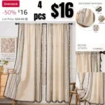 4PCS Boho Curtains with Pillow Covers Set, Faux Linen Room Darkening Curtains for Living Room Bedroom Rod Pocket Bohemia Window Curtain