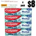 4pack Colgate Max Fresh Whitening Toothpaste with Mini Strips, Clean Mint Toothpaste for Bad Breath