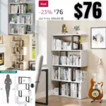 5-Tier Bookshelf, S-Shaped Z-Shelf Bookshelves and Bookcase, Modern Freestanding Multifunctional Decorative Storage Shelving for Living Room Home Office