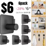 6 Pcs Adhesive Wall Hooks for Hanging – Waterproof Shower Hooks, Heavy Duty Towel Hooks for Bathrooms