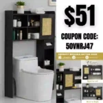 6Tier Over The Toilet Storage Cabinet, Freestanding Above Toilet Space Saver Rack wAdjustable Shelves, Sliding Door, Multifunctional Over Toilet Organizer for Bathroom