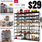 8Tier Large Shoe Rack for Closet Holds Up to 48 Pairs Shoes & Boots, Multipurpose Shoe Shelf with Hook Rack, Stackable Tall Shoe Rack for Entryway