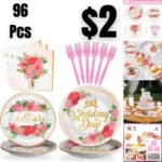 96 Pcs Pink Flower Wedding Decorations Plates and Napkins Party Supplies