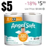 Angel Soft Toilet Paper, 8 Mega Rolls = 32 Regular Rolls, 2-Ply Bath Tissue, 320 Sheets per Roll, 8 Count
