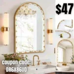 Arched Wall Mirror for Bathroom, 20 x30 Gold Metal Wavy Designs Frame Decorative Accent Mirror, Large Modern Distressed Hanging Wall Decor for Washroom