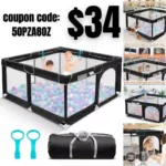Baby Playpen, Sturdy and Safety Playard with Soft Breathable Mesh, Indoor and Outdoor Baby Fence, Portable Playpen for Babies and Toddlers